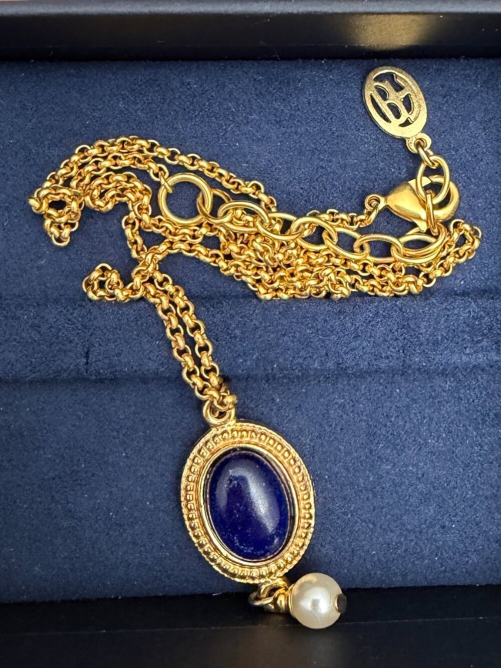 Ben Amun Lapis Pendant Necklace with Pearl Drop